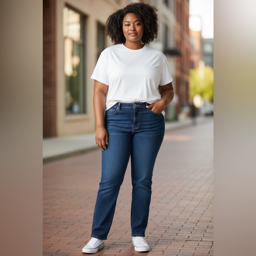 Old Navy Women's mid rise Straight Leg Jeans - Dark Blue